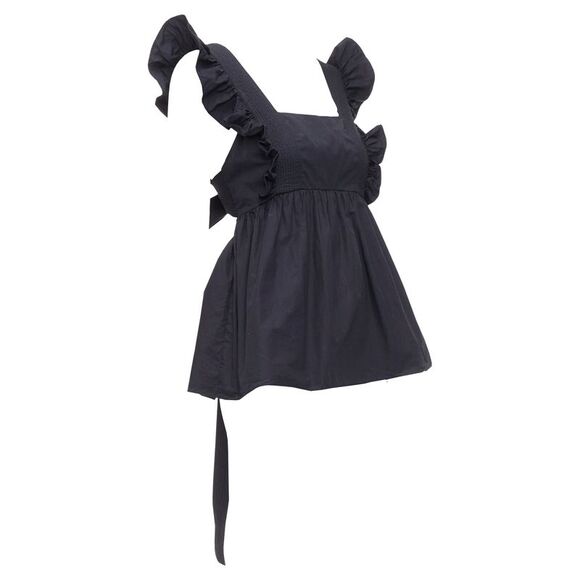 Self Portrait Cotton Poplin Tie Back Ruffle Top